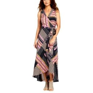 RAGA Hadley Pink and Black Boho Wrap Midi Dress Size Large